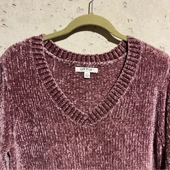 Orvis Sweater Womens L Pink Chenille V Neck Pullover Comfy Cozy - Picture 2 of 8
